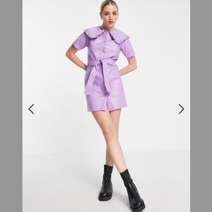 Reclaimed Vintage Faux Leather Mini Dress in Lilac Purple